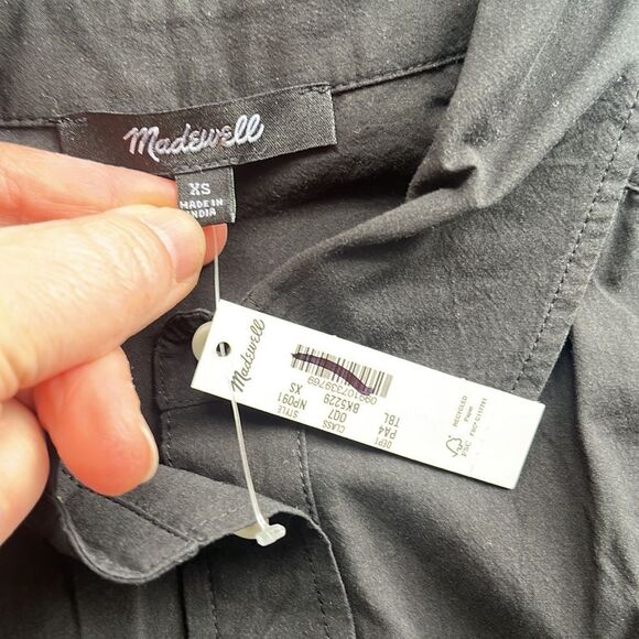 Madewell‎ Collared Button-Front Mini Shirtdress Womens XS Black - Picture 6 of 11